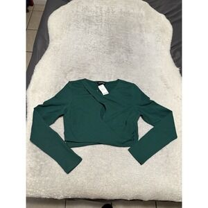 New Bebe Wrap Crop Top Long Sleeve Shirt Size Large Green